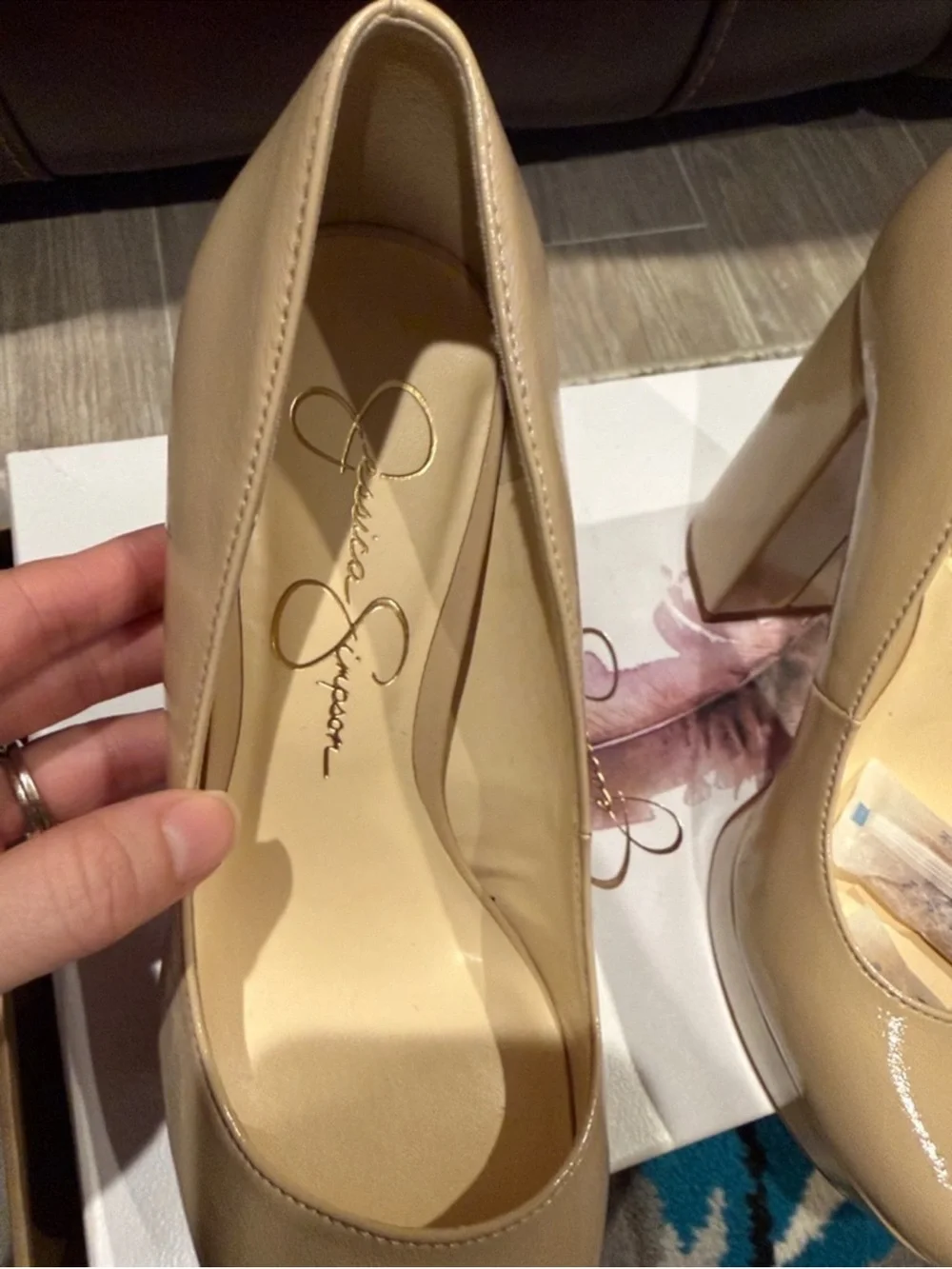 Jessica Simpson Nude Patent Platform Pumps with Block Heel